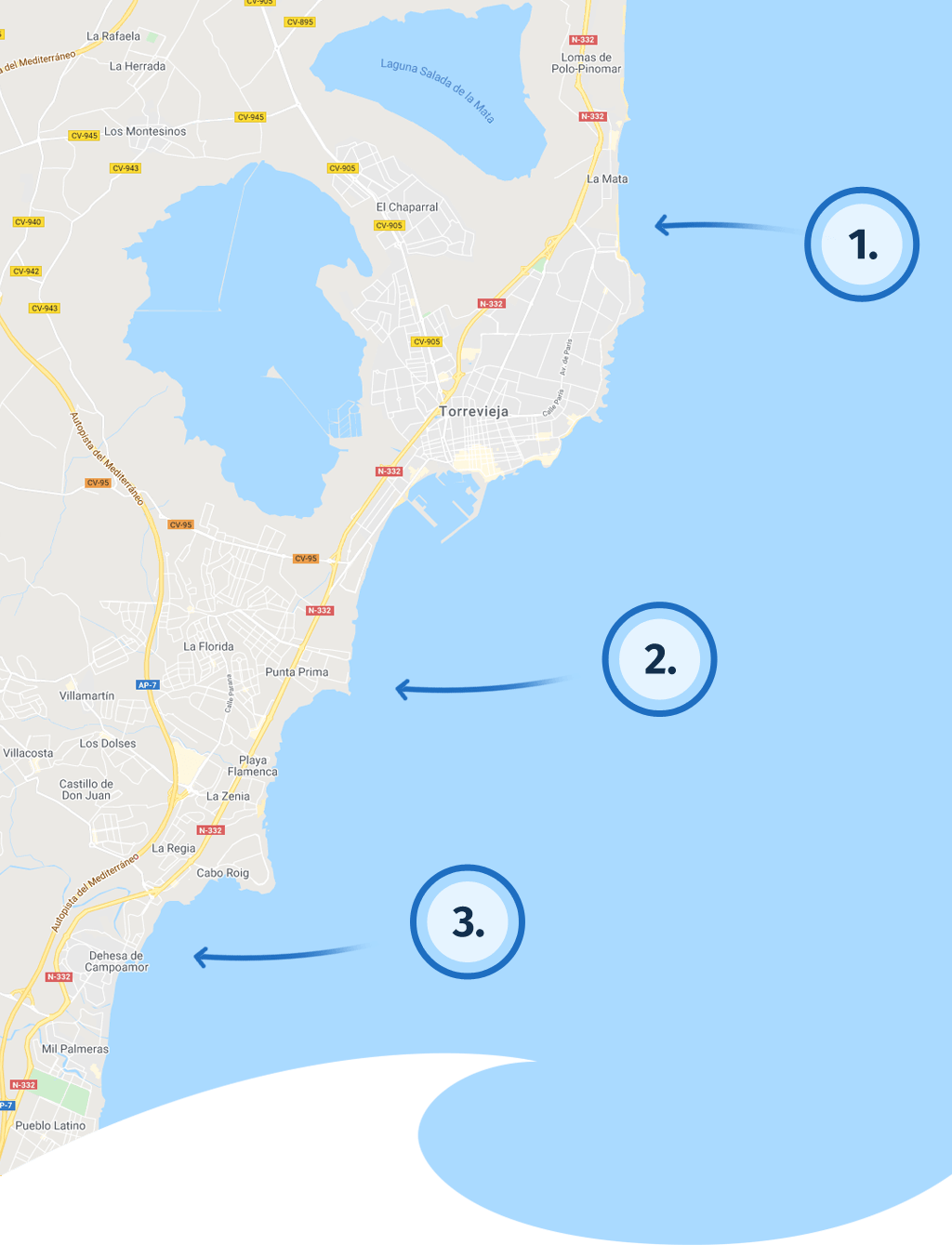 Mapa pięknych plaż w Torrevieja