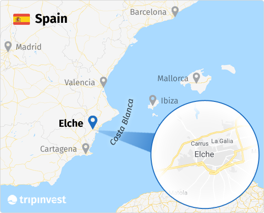 Elche na mapie Hiszpanii
